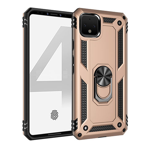 Custodia Silicone e Plastica Opaca Cover con Magnetico Anello Supporto MQ3 per Google Pixel 4 Oro