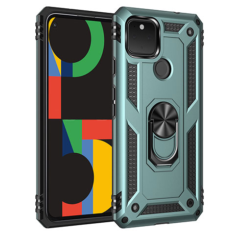 Custodia Silicone e Plastica Opaca Cover con Magnetico Anello Supporto MQ3 per Google Pixel 4a 5G Verde