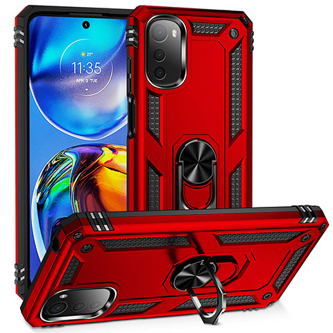 Custodia Silicone e Plastica Opaca Cover con Magnetico Anello Supporto MQ3 per Motorola Moto E32 Rosso