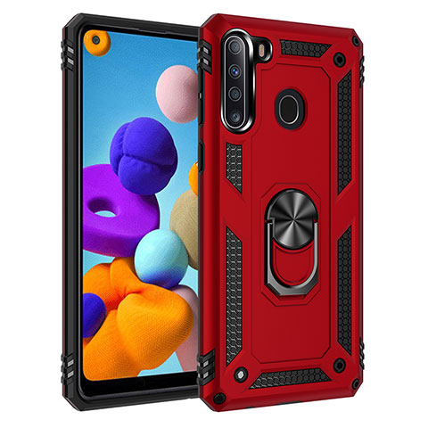 Custodia Silicone e Plastica Opaca Cover con Magnetico Anello Supporto MQ3 per Samsung Galaxy A21 Rosso