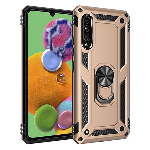 Custodia Silicone e Plastica Opaca Cover con Magnetico Anello Supporto MQ3 per Samsung Galaxy A90 5G Oro