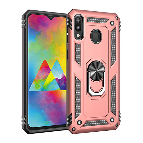 Custodia Silicone e Plastica Opaca Cover con Magnetico Anello Supporto MQ3 per Samsung Galaxy M20 Oro Rosa