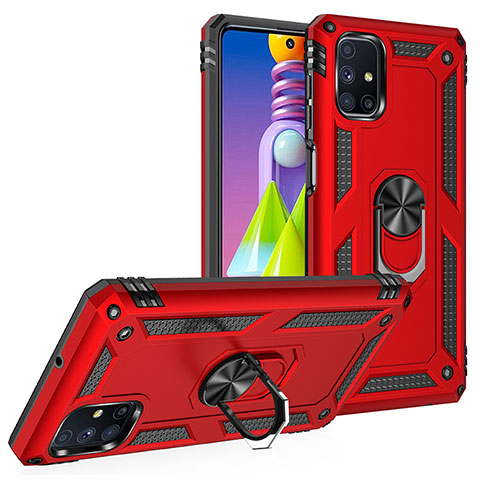 Custodia Silicone e Plastica Opaca Cover con Magnetico Anello Supporto MQ3 per Samsung Galaxy M51 Rosso