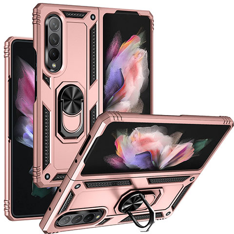 Custodia Silicone e Plastica Opaca Cover con Magnetico Anello Supporto MQ3 per Samsung Galaxy Z Fold4 5G Oro Rosa