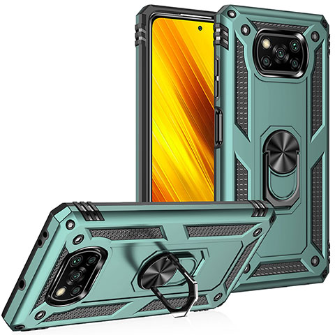 Custodia Silicone e Plastica Opaca Cover con Magnetico Anello Supporto MQ3 per Xiaomi Poco X3 Pro Verde
