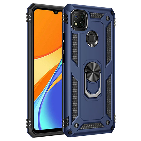 Custodia Silicone e Plastica Opaca Cover con Magnetico Anello Supporto MQ3 per Xiaomi Redmi 9 India Blu