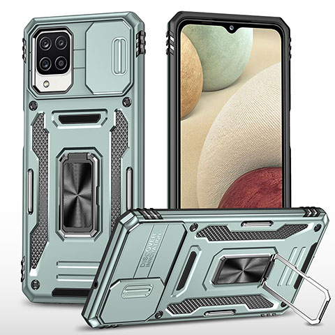 Custodia Silicone e Plastica Opaca Cover con Magnetico Anello Supporto MQ4 per Samsung Galaxy A12 5G Verde Pastello