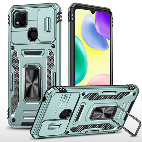 Custodia Silicone e Plastica Opaca Cover con Magnetico Anello Supporto MQ4 per Xiaomi Redmi 9 India Verde Pastello