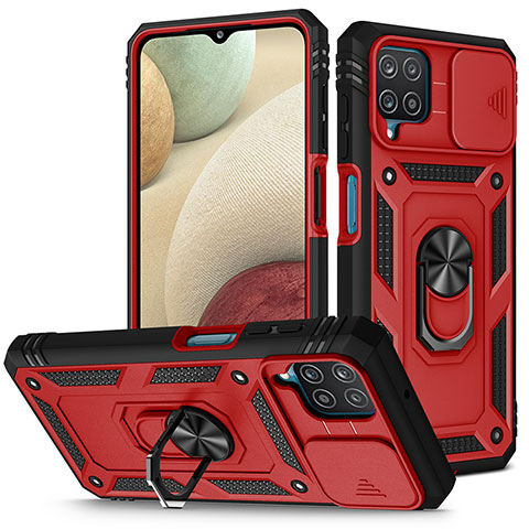 Custodia Silicone e Plastica Opaca Cover con Magnetico Anello Supporto MQ5 per Samsung Galaxy A12 Nacho Rosso