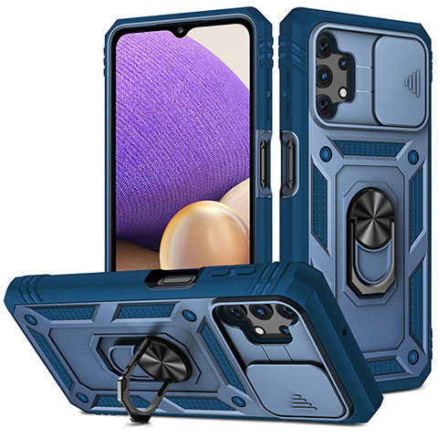Custodia Silicone e Plastica Opaca Cover con Magnetico Anello Supporto MQ5 per Samsung Galaxy A32 5G Blu
