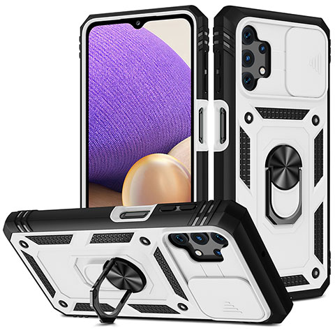 Custodia Silicone e Plastica Opaca Cover con Magnetico Anello Supporto MQ5 per Samsung Galaxy M32 5G Argento