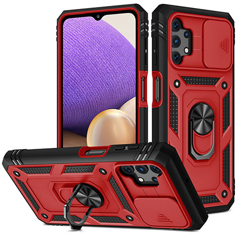 Custodia Silicone e Plastica Opaca Cover con Magnetico Anello Supporto MQ5 per Samsung Galaxy M32 5G Rosso