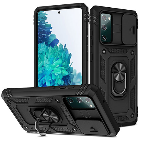 Custodia Silicone e Plastica Opaca Cover con Magnetico Anello Supporto MQ5 per Samsung Galaxy S20 FE 5G Nero