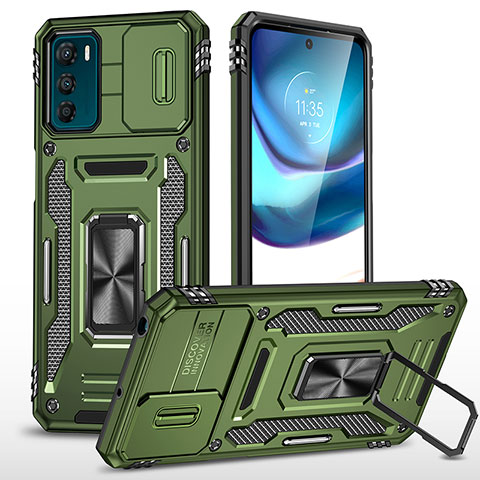 Custodia Silicone e Plastica Opaca Cover con Magnetico Anello Supporto MQ6 per Motorola Moto G42 Verde