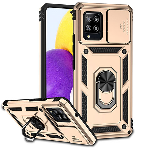 Custodia Silicone e Plastica Opaca Cover con Magnetico Anello Supporto MQ6 per Samsung Galaxy A42 5G Oro