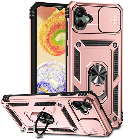 Custodia Silicone e Plastica Opaca Cover con Magnetico Anello Supporto MQ6 per Samsung Galaxy M04 Oro Rosa