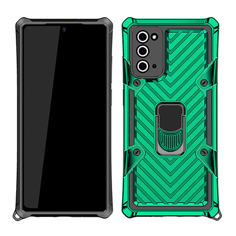 Custodia Silicone e Plastica Opaca Cover con Magnetico Anello Supporto N03 per Samsung Galaxy Note 20 5G Verde