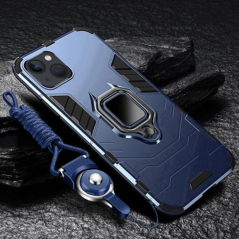 Custodia Silicone e Plastica Opaca Cover con Magnetico Anello Supporto per Apple iPhone 13 Mini Blu