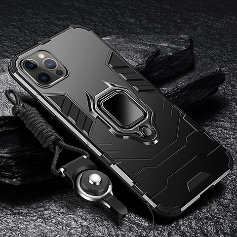 Custodia Silicone e Plastica Opaca Cover con Magnetico Anello Supporto per Apple iPhone 13 Pro Max Nero