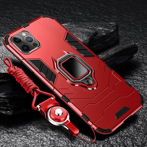 Custodia Silicone e Plastica Opaca Cover con Magnetico Anello Supporto per Apple iPhone 13 Pro Max Rosso