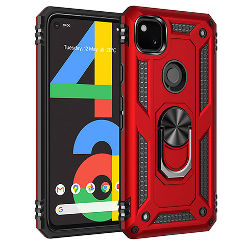 Custodia Silicone e Plastica Opaca Cover con Magnetico Anello Supporto per Google Pixel 4a Rosso