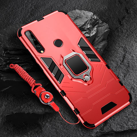 Custodia Silicone e Plastica Opaca Cover con Magnetico Anello Supporto per Huawei Enjoy 10 Plus Rosso