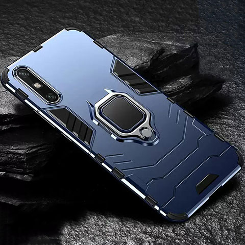 Custodia Silicone e Plastica Opaca Cover con Magnetico Anello Supporto per Huawei Enjoy 10e Blu