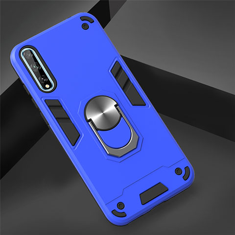 Custodia Silicone e Plastica Opaca Cover con Magnetico Anello Supporto per Huawei Enjoy 10S Blu