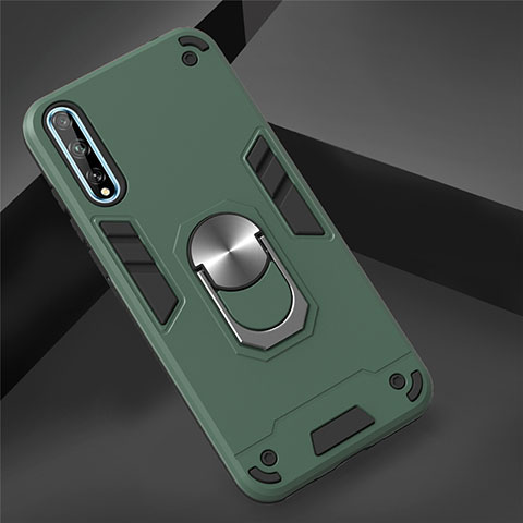 Custodia Silicone e Plastica Opaca Cover con Magnetico Anello Supporto per Huawei Enjoy 10S Verde