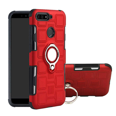 Custodia Silicone e Plastica Opaca Cover con Magnetico Anello Supporto per Huawei Honor 7A Rosso