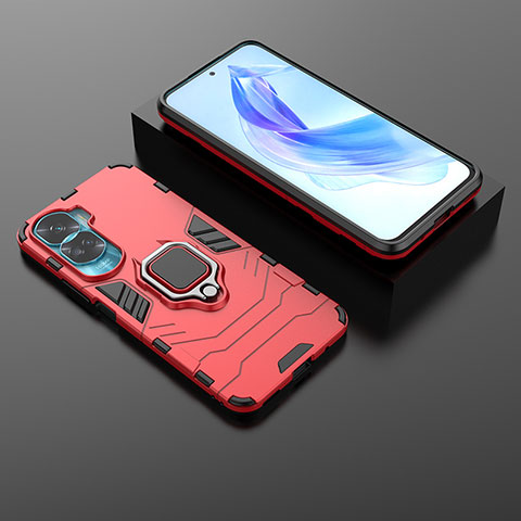 Custodia Silicone e Plastica Opaca Cover con Magnetico Anello Supporto per Huawei Honor 90 Lite 5G Rosso