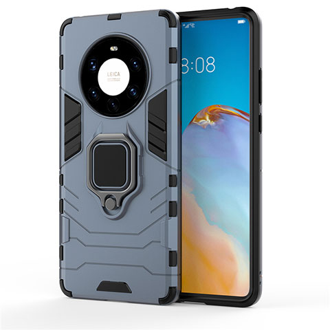 Custodia Silicone e Plastica Opaca Cover con Magnetico Anello Supporto per Huawei Mate 40 Pro+ Plus Blu