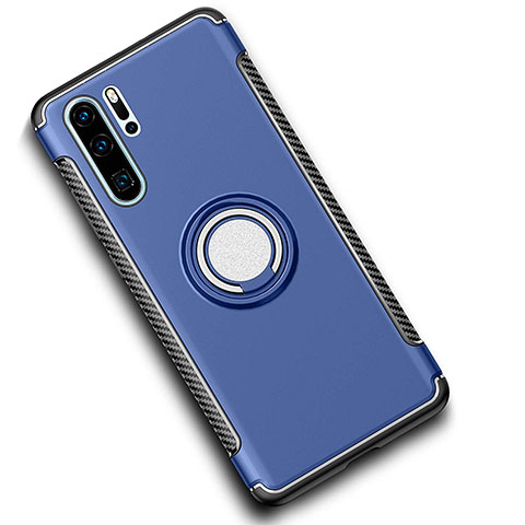 Custodia Silicone e Plastica Opaca Cover con Magnetico Anello Supporto per Huawei P30 Pro Blu