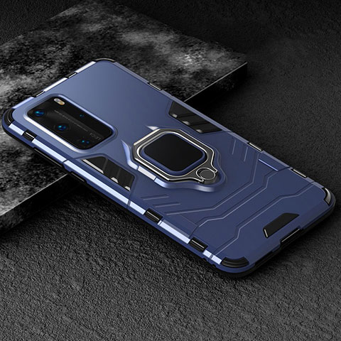 Custodia Silicone e Plastica Opaca Cover con Magnetico Anello Supporto per Huawei P40 Pro Blu