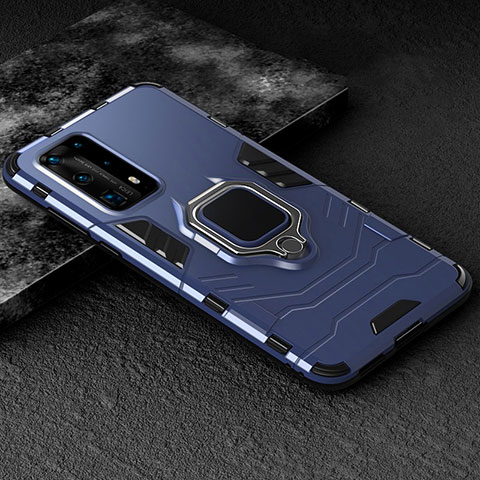 Custodia Silicone e Plastica Opaca Cover con Magnetico Anello Supporto per Huawei P40 Pro+ Plus Blu