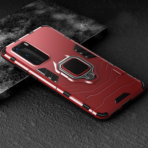 Custodia Silicone e Plastica Opaca Cover con Magnetico Anello Supporto per Huawei P40 Pro Rosso
