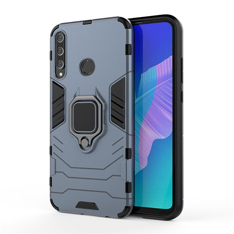 Custodia Silicone e Plastica Opaca Cover con Magnetico Anello Supporto per Huawei Y7p Blu