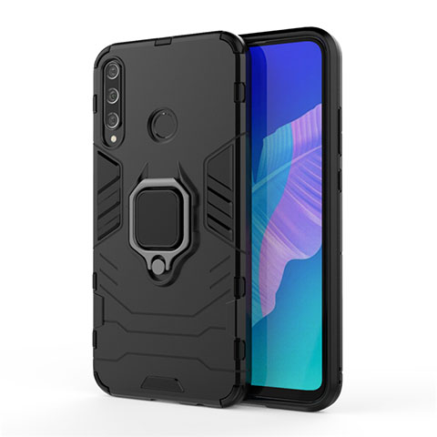 Custodia Silicone e Plastica Opaca Cover con Magnetico Anello Supporto per Huawei Y7p Nero