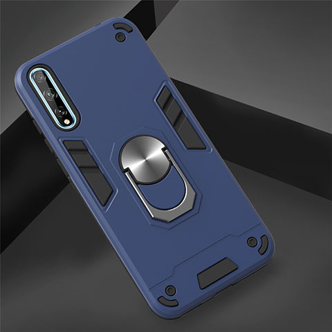 Custodia Silicone e Plastica Opaca Cover con Magnetico Anello Supporto per Huawei Y8p Cielo Blu