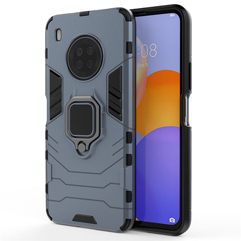 Custodia Silicone e Plastica Opaca Cover con Magnetico Anello Supporto per Huawei Y9a Blu