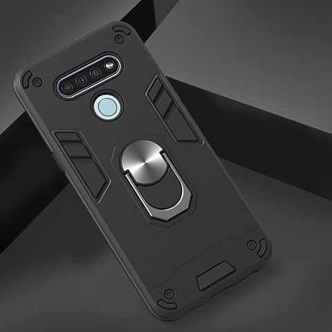 Custodia Silicone e Plastica Opaca Cover con Magnetico Anello Supporto per LG K51 Nero