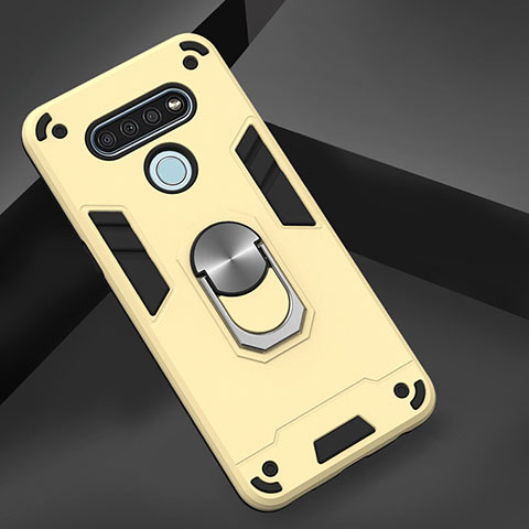 Custodia Silicone e Plastica Opaca Cover con Magnetico Anello Supporto per LG K51 Oro