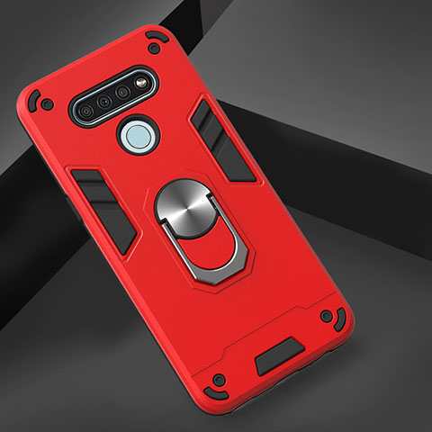 Custodia Silicone e Plastica Opaca Cover con Magnetico Anello Supporto per LG K51 Rosso