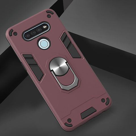 Custodia Silicone e Plastica Opaca Cover con Magnetico Anello Supporto per LG K51 Rosso Rosa