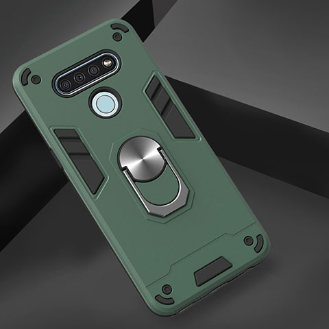 Custodia Silicone e Plastica Opaca Cover con Magnetico Anello Supporto per LG K51 Verde Notte