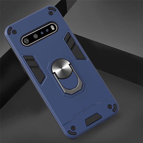 Custodia Silicone e Plastica Opaca Cover con Magnetico Anello Supporto per LG V60 ThinQ 5G Blu