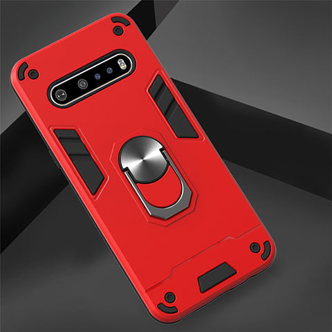 Custodia Silicone e Plastica Opaca Cover con Magnetico Anello Supporto per LG V60 ThinQ 5G Rosso