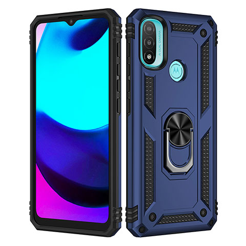 Custodia Silicone e Plastica Opaca Cover con Magnetico Anello Supporto per Motorola Moto E20 Blu