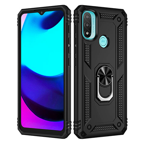 Custodia Silicone e Plastica Opaca Cover con Magnetico Anello Supporto per Motorola Moto E20 Nero