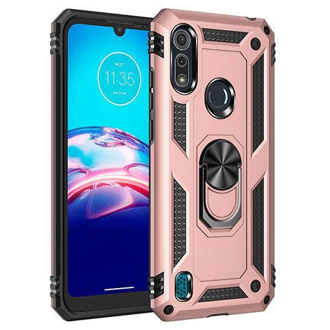 Custodia Silicone e Plastica Opaca Cover con Magnetico Anello Supporto per Motorola Moto E6s (2020) Oro Rosa